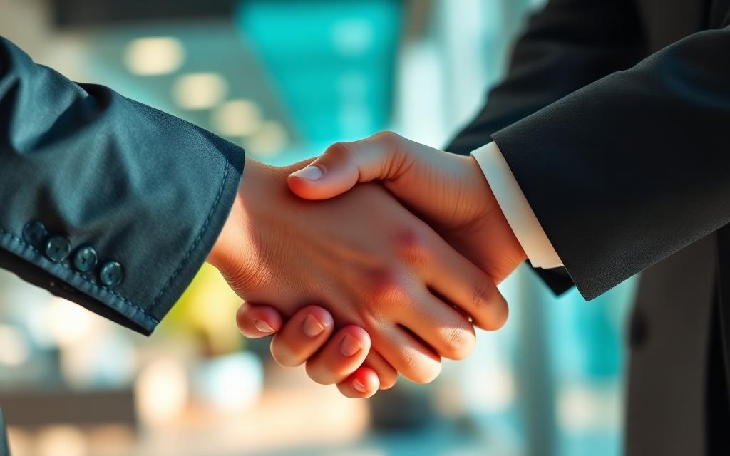 Isanah Maness shaking hands with a client